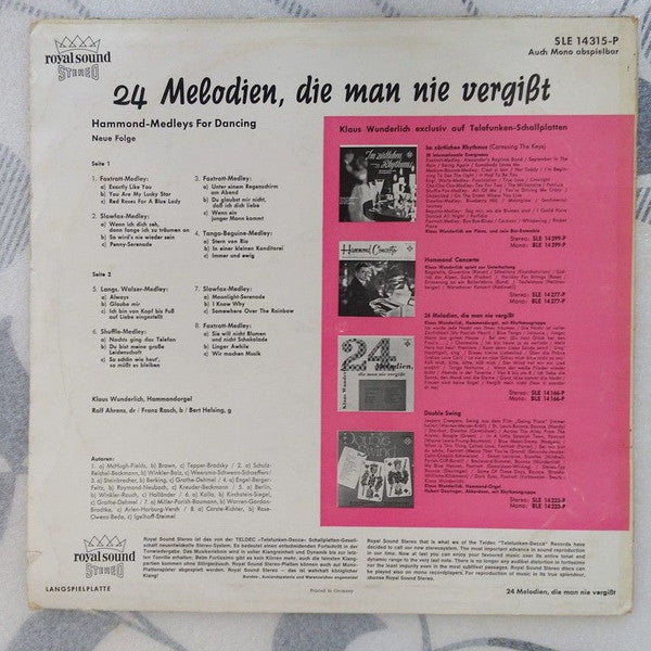 Klaus Wunderlich : 24 Melodien, Die Man Nie Vergißt  (LP, Mono)