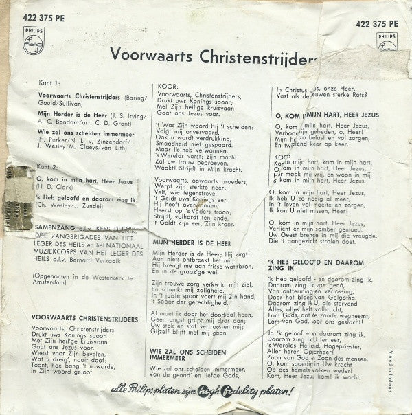 Kees Deenik, Leger Des Heils (2) En Het Nationaal Muziekkorps Leger Des Heils O.L.V. Bernard Verkaaik : Voorwaarts Christenstrijders (7", EP)