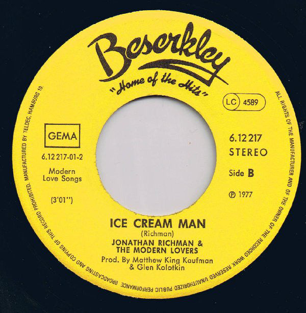 Jonathan Richman & The Modern Lovers : Egyptian Reggae / Ice Cream Man (7", Single)