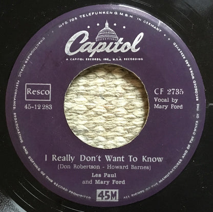 Les Paul & Mary Ford / Les Paul : I Really Don't Want To Know / South (7", Single)