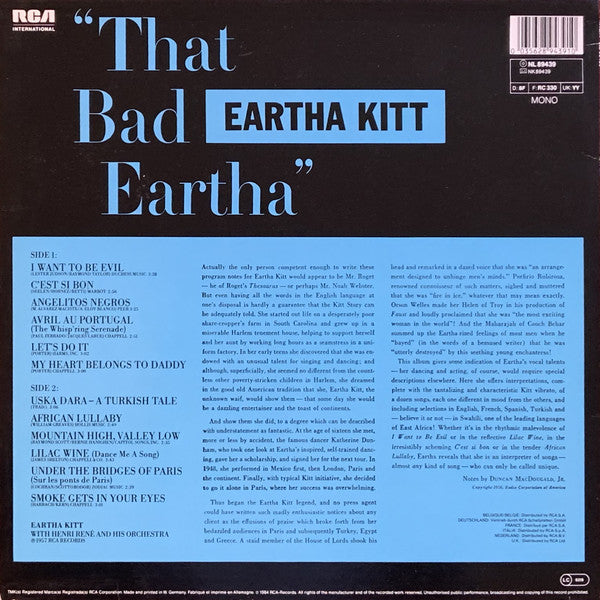 Eartha Kitt With Henri René And His Orchestra : That Bad Eartha (LP, Album, Mono, RE)