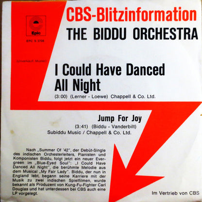 Biddu Orchestra : I Could Have Danced All Night / Jump For Joy (7", Single, Promo)