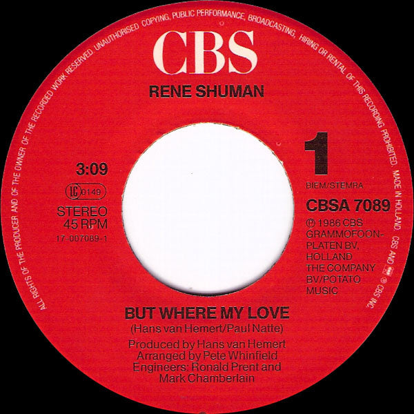 René Shuman : But Where My Love (7", Single)