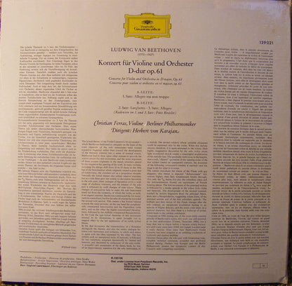 Ludwig Van Beethoven - Christian Ferras, Herbert von Karajan, Berliner Philharmoniker : Violinkonzert D-Dur (LP, RP)