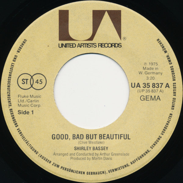 Shirley Bassey : Good, Bad But Beautiful (7", Single)