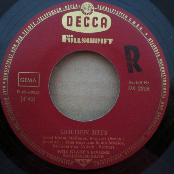 Will Glahé's Boheme Ballhouse Band : Golden Hits (7", EP)