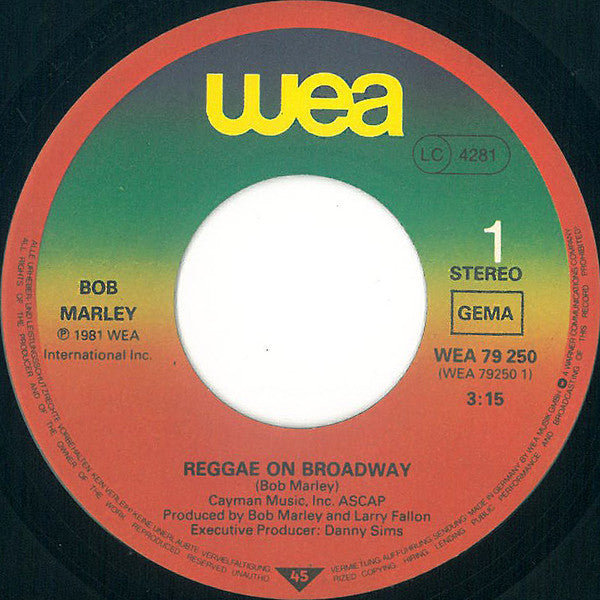 Bob Marley : Reggae On Broadway (7", Single)