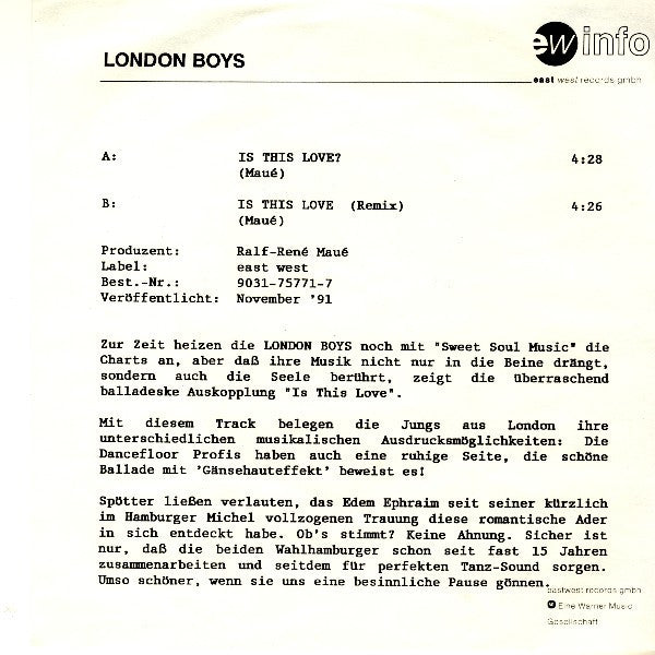 London Boys : Is This Love? (7", Single)