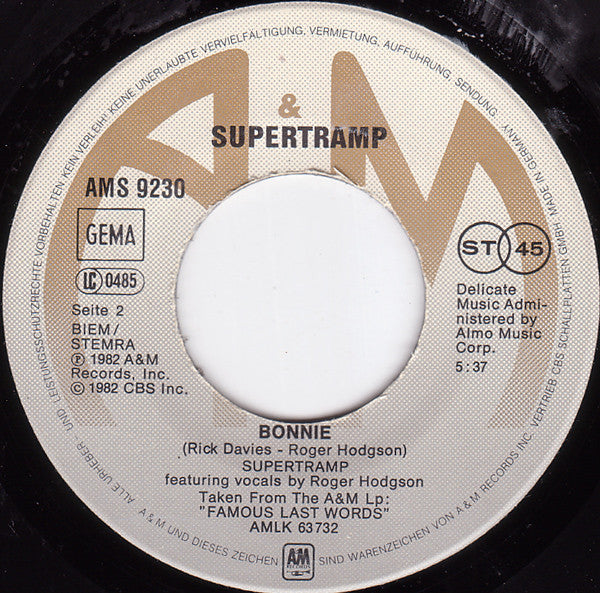 Supertramp : It's Raining Again (7", Single)