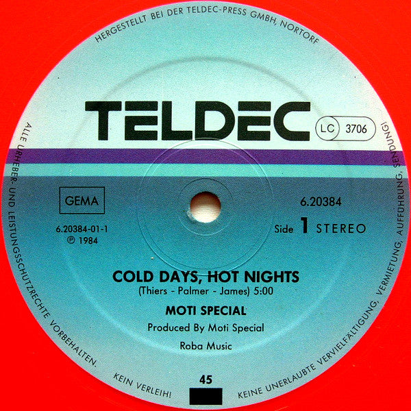 Moti Special : Cold Days, Hot Nights / Out Of Tune (12", Maxi, Ora)