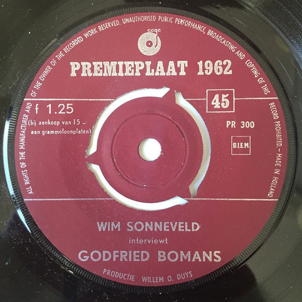 Wim Sonneveld + Godfried Bomans : Premieplaat 1962 (7", Single, 3-P)