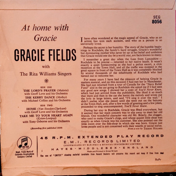 Gracie Fields : At Home With Gracie (7", EP)