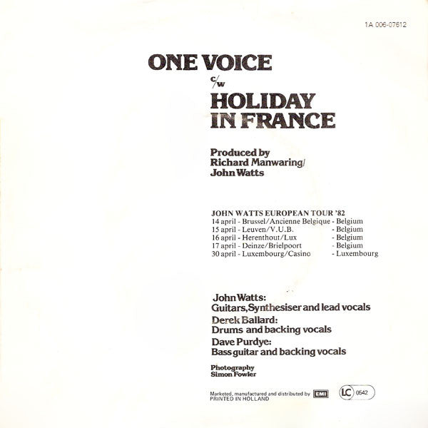 John Watts : One Voice (7", Single)