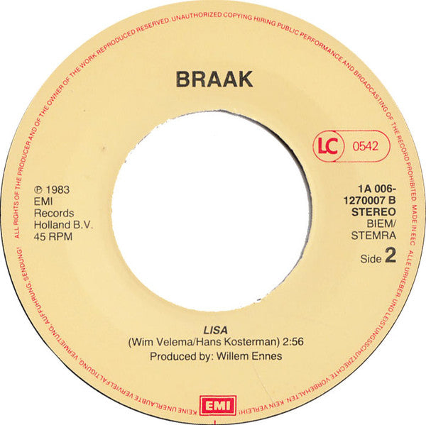 Braak : Donker Om Je Heen (7", Single, Tex)