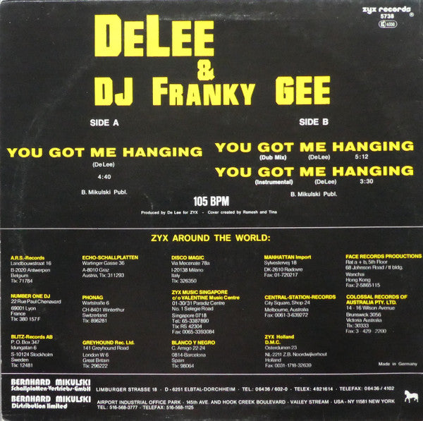 De Lee & Franky Gee : You Got Me Hanging (12")