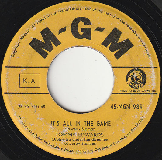 Tommy Edwards : It's All In The Game (7", Single)