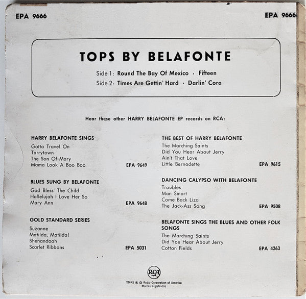 Harry Belafonte : Tops By Belafonte (7", EP, Comp)