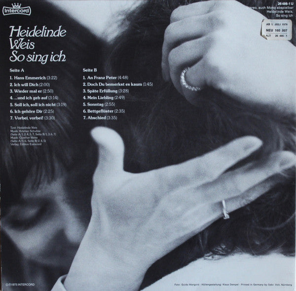 Heidelinde Weis : So Sing Ich (LP, Album)