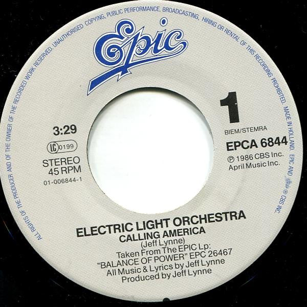 Electric Light Orchestra : Calling America (7", Single)