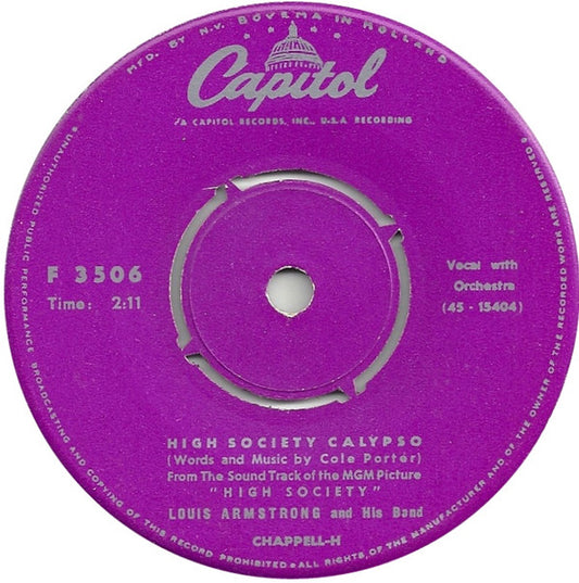 Louis Armstrong And His Band / Bing Crosby : High Society Calypso (7")