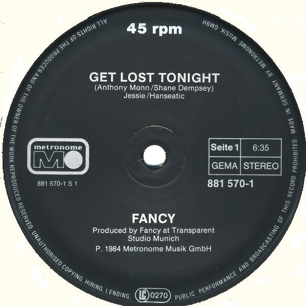 Fancy : Get Lost Tonight (12", Maxi)