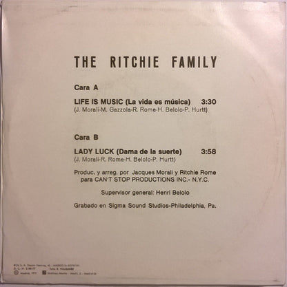 The Ritchie Family : Life Is Music (La Vida Es Música (7", Single)