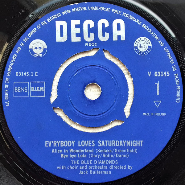 The Blue Diamonds : Ev'rybody Loves Saturdaynight (7", EP, Mono)