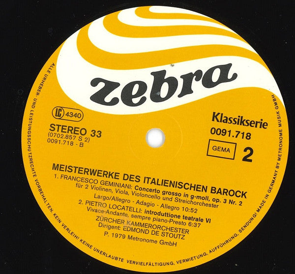 Tomaso Albinoni, Giuseppe Tartini, Francesco Geminiani, Pietro Antonio Locatelli : Meisterwerke Des Italienischen Barock (LP)