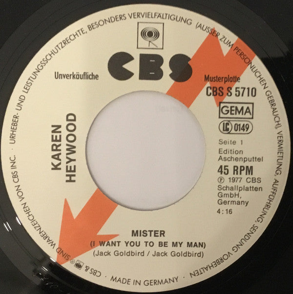 Karen Heywood : Mister (I Want You To Be My Man) (7", Single, Promo)