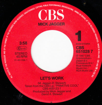 Mick Jagger : Let's Work (7", Single)