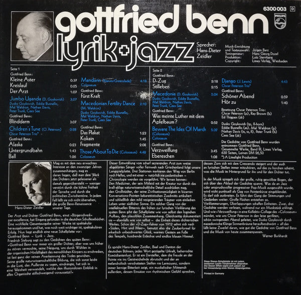 Gottfried Benn : Gottfried Benn - Lyrik + Jazz (LP, Album)