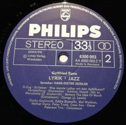 Gottfried Benn : Gottfried Benn - Lyrik + Jazz (LP, Album)