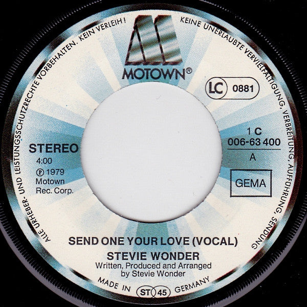 Stevie Wonder : Send One Your Love (7", Single)