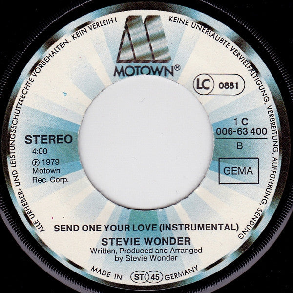 Stevie Wonder : Send One Your Love (7", Single)