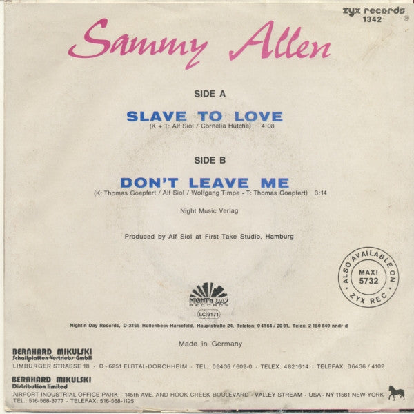 Sammy Allen : Slave To Love (7", Single)