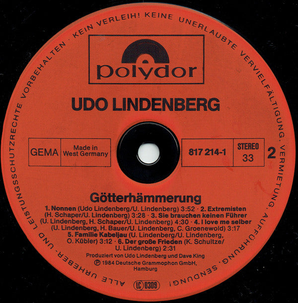 Udo Lindenberg Und Das Panikorchester : Götterhämmerung (LP, Album)