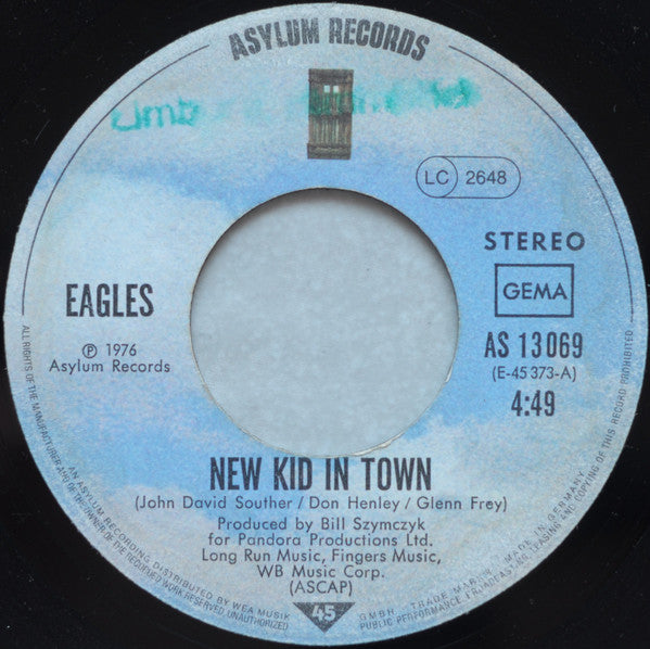 Eagles : New Kid In Town (7", Single)