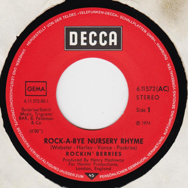 The Rockin' Berries : Rock-A-Bye Nursery Rhyme (7")