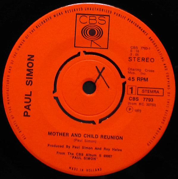 Paul Simon : Mother And Child Reunion / Paranoia Blues (7", Single)