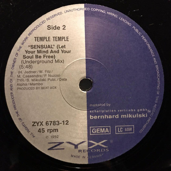 Temple Temple : Sensual (12", Maxi)