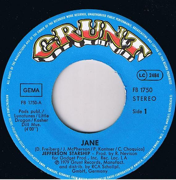 Jefferson Starship : Jane (7", Single)