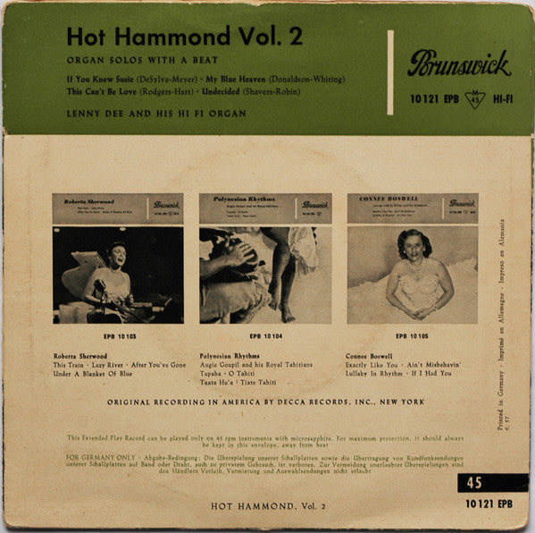 Lenny Dee (2) : Hot Hammond Vol. 2 (7", EP)