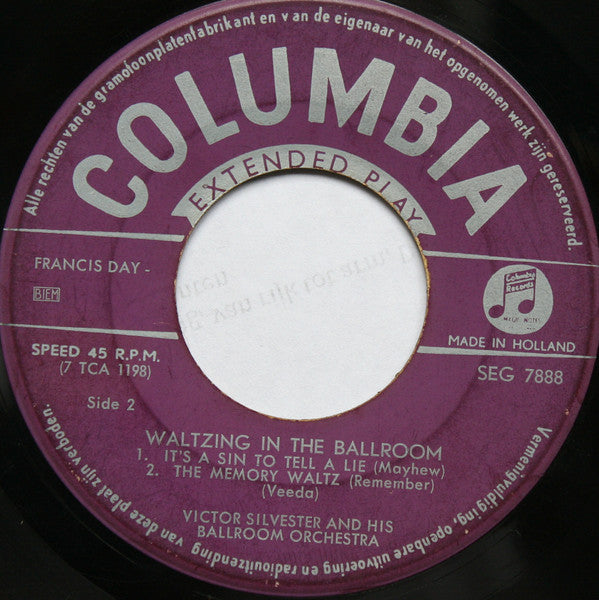 Victor Silvester And His Ballroom Orchestra : Waltzing In The Ballroom (No. 2) (7", EP)