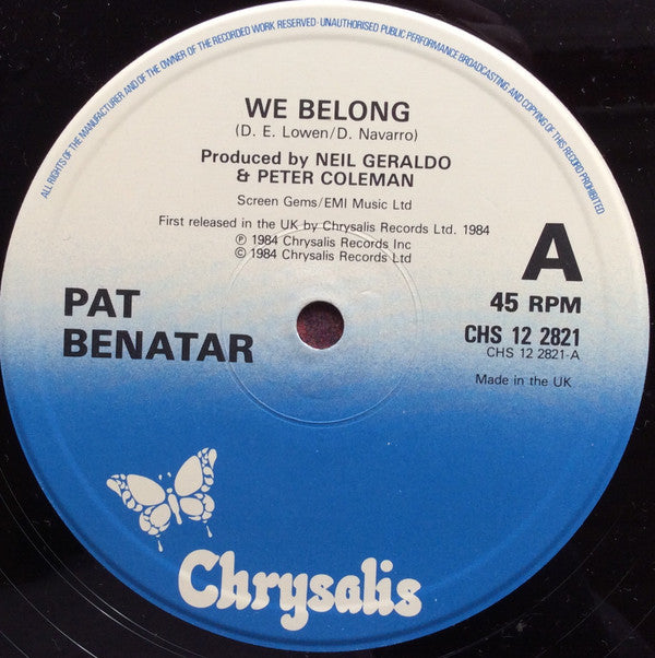 Pat Benatar : We Belong / We Live For Love '85 (12")