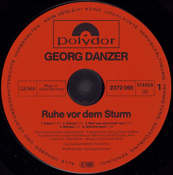 Georg Danzer : Ruhe Vor Dem Sturm (LP, Album, RP)