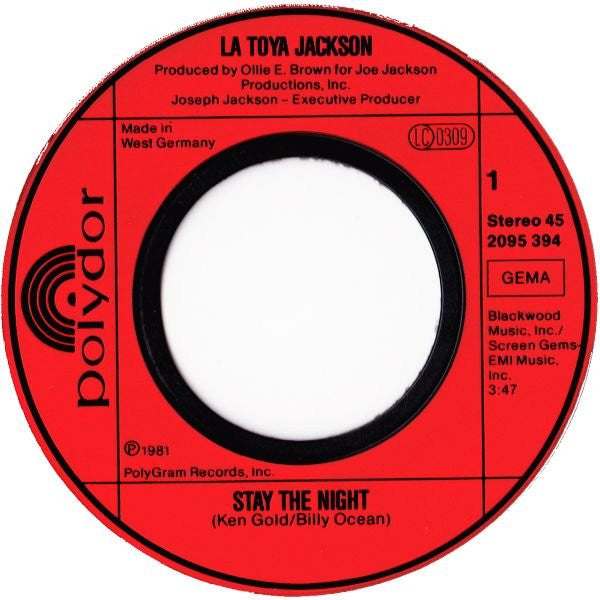 LaToya Jackson* : Stay The Night / Camp Kuchi Kaiai (7", Single)