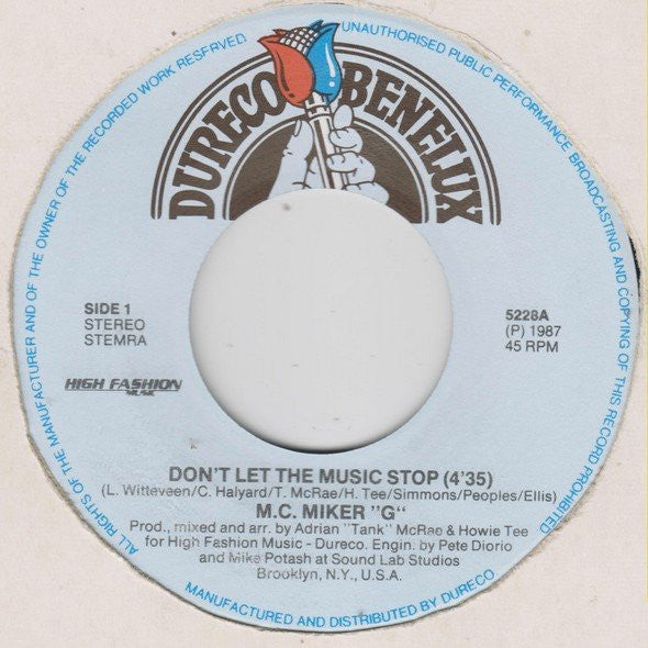 MC Miker G : Don't Let The Music Stop (7", Single)