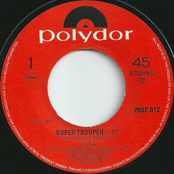 ABBA : Super Trouper / The Piper (7", Single, Pap)