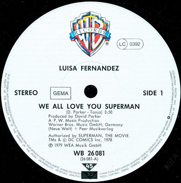 Luisa Fernandez : We All Love You Superman (12", Maxi, Ltd)