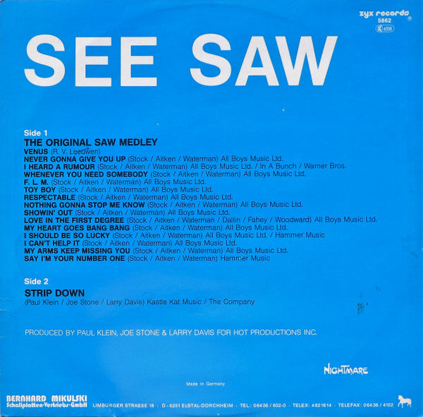 See Saw : The Original Saw Medley (12", Maxi)